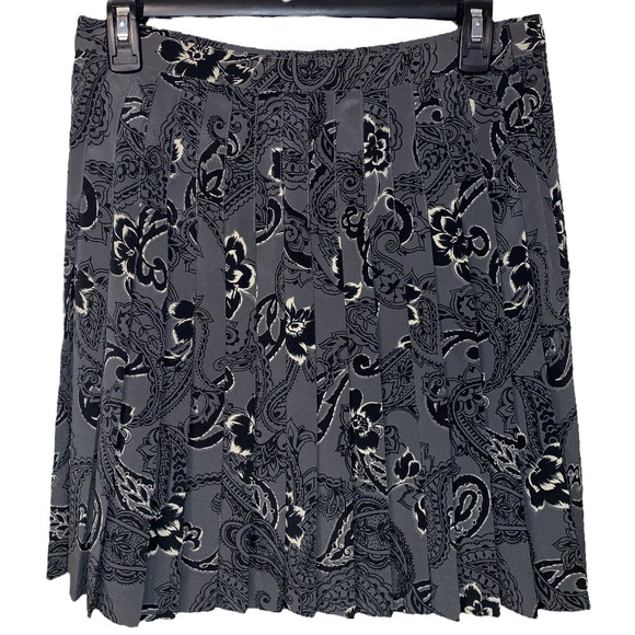 EXPRESS VINTAGE 90s Marque Déposée Gray Floral Paisley Pleated Tennis Mini Skirt - Picture 3 of 8